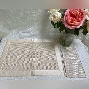 NEW WATERFORD LINENS CROSSHAVEN 4 PLACEMATS+ NAPKINS SET IVORY